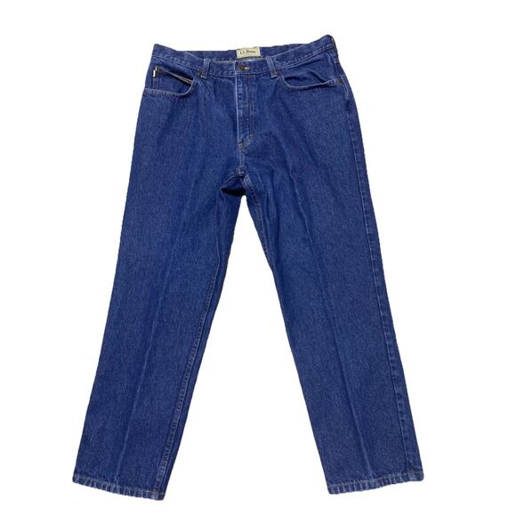 LL Bean Jeans Mens Tag 36x28 Actual 34x27 Blue Classic Fit Dark Straight - Picture 2 of 12